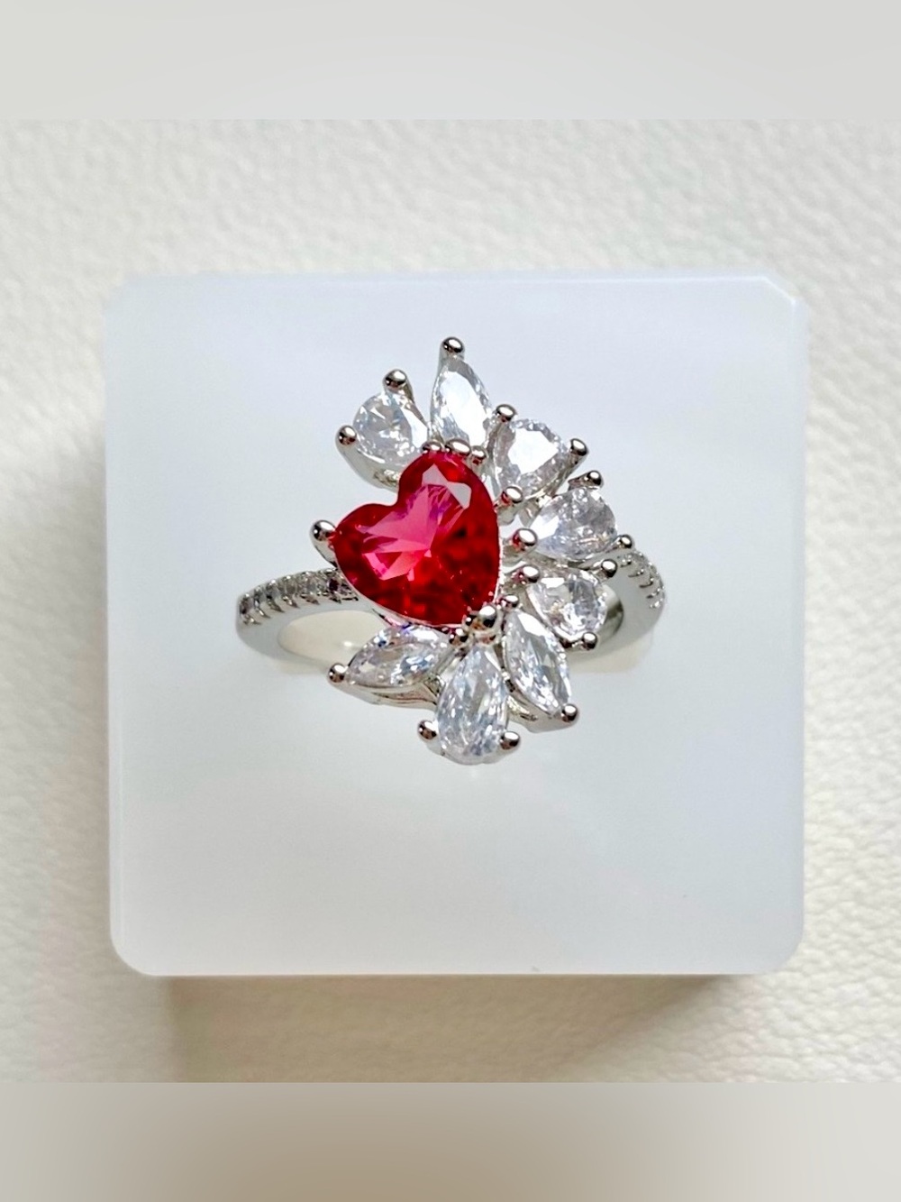 Heart-Shaped Red and Silver Ring